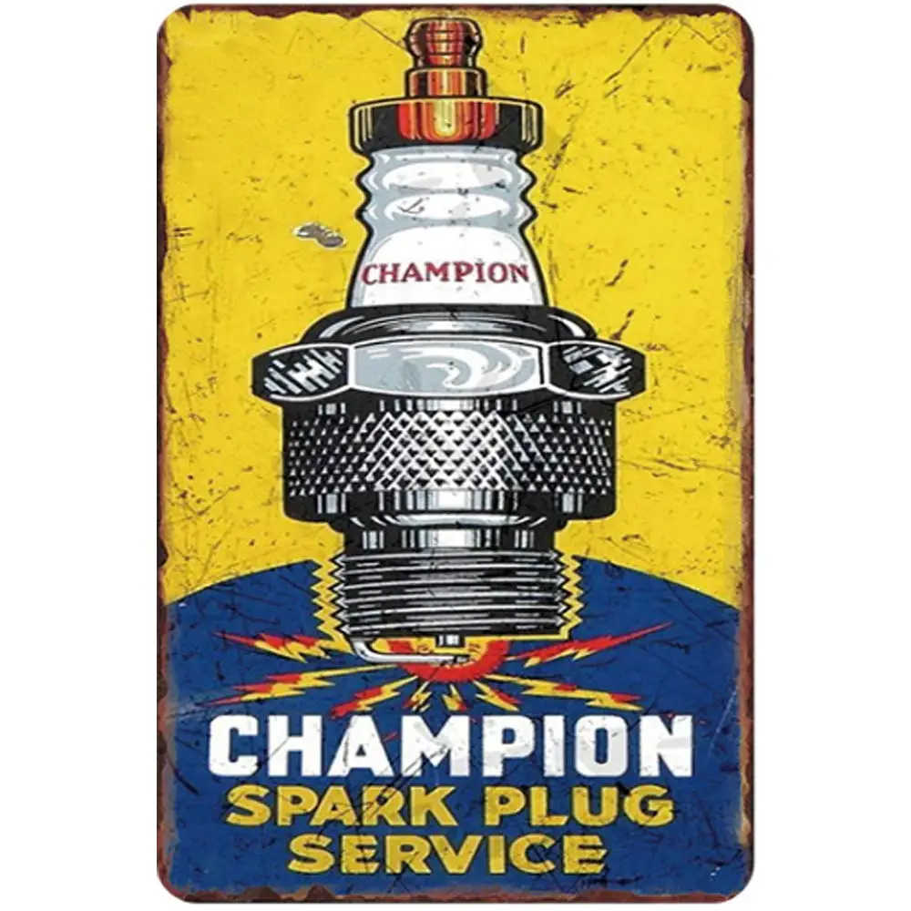 

Retro Design Spark Plug Service Tin Metal Signs Wall Art|Thick Tinplate Print Poster Wall Decoration for Garage