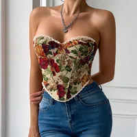 Gilet sans manches à bretelles imprimé pour femme, tenue de Club Sexy, col en V, haut court rétro Slim Y2K, Style de rue, épaules nues, Corset en arête de poisson 6