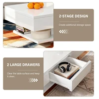 Table basse moderne avec 2 tiroirs, espace de rangement ouvert, table d'appoint de salon avec grand plateau, table de canapé, table basse 3