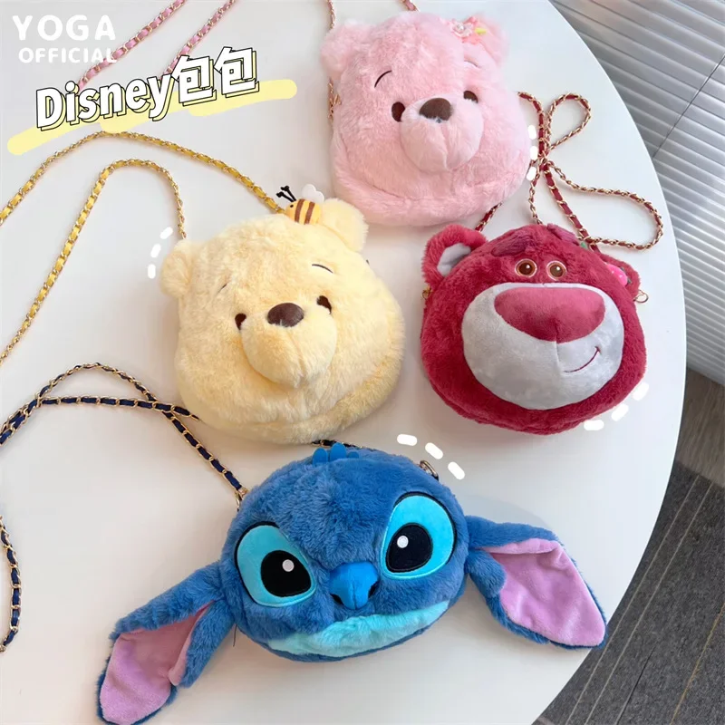 

Disney Cute Winnie The Pooh Strawberry Bear Stitch Plush Crossbody Bag Genuine Cartoon Versatile Girly Heart Doll Chain Backpack