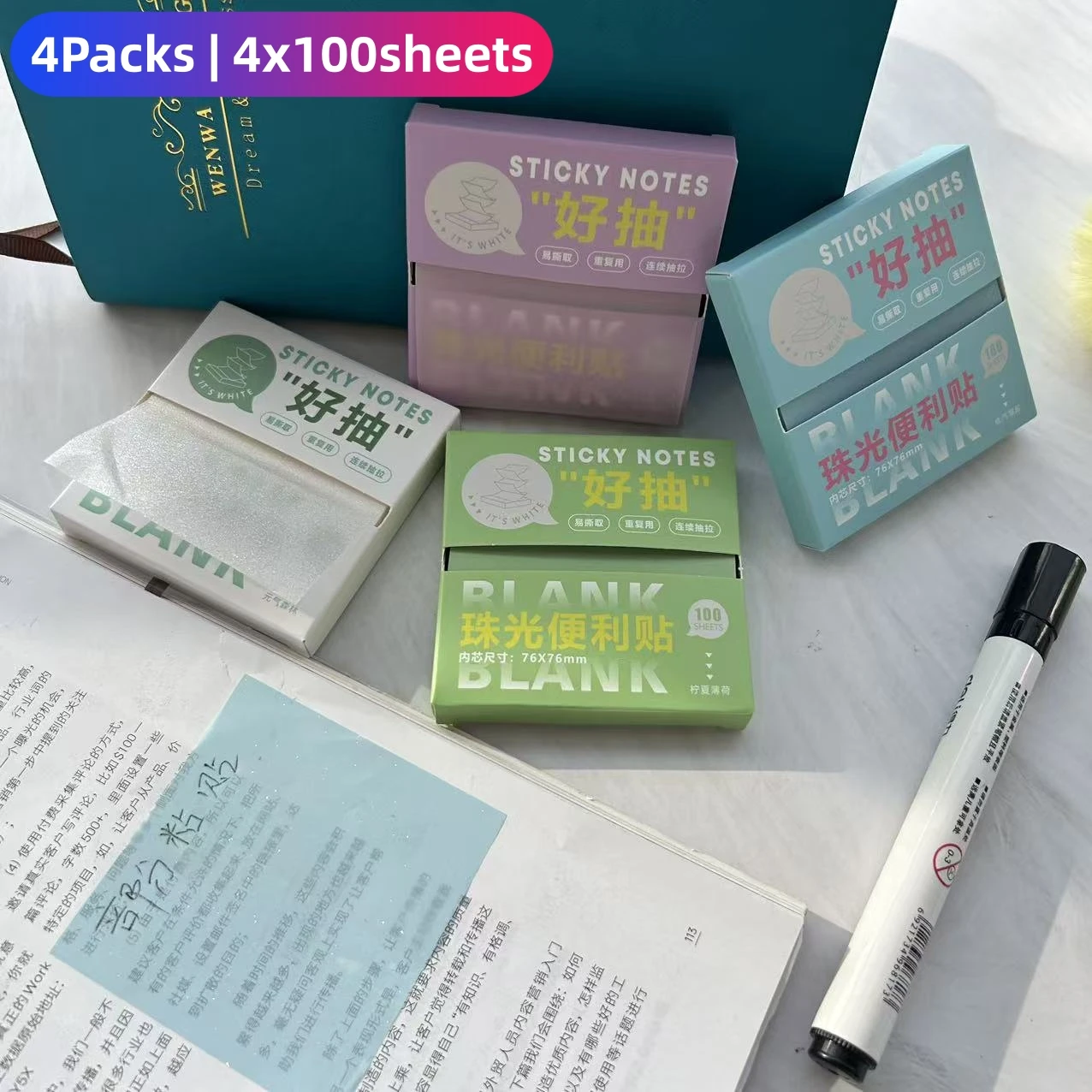 Writable Sticky Tabs - 4 Packs (400 Sheets) Translucent Page Markers and Annotation Index Notes