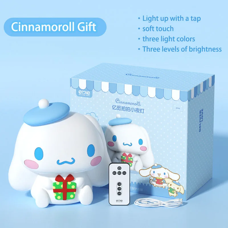 

Sanrio Cinnamoroll Eye Protection Soft Light Little Night Light Kawaii Silica Gel Sleep Charge Bedside Lamp Three Light Modes