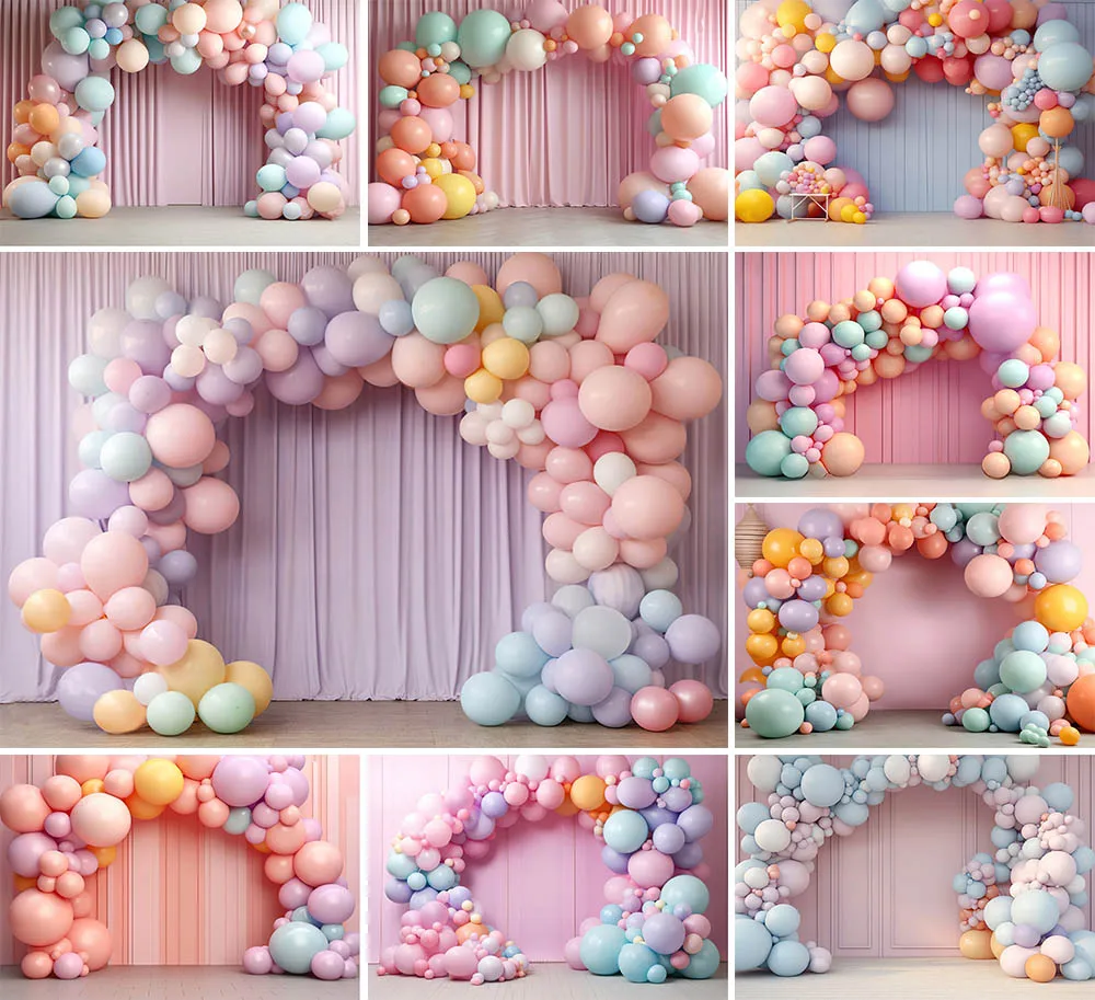 

Mehofond Photography Backdrops Colorful Arched Door Balloon Decor for Newborn Props Birthday Party Cake Smash Photo Background