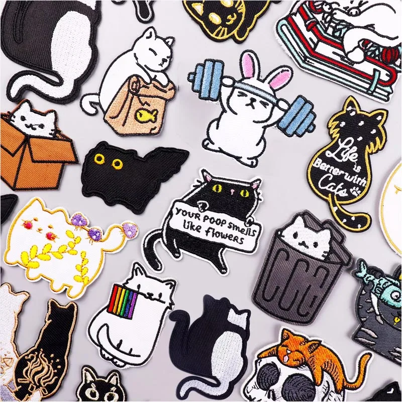 Cartoon Rainbow Cat Embroidered Patches DIY Animal Applique Clothing Thermoadhesive Patches For Clothing Stickers
