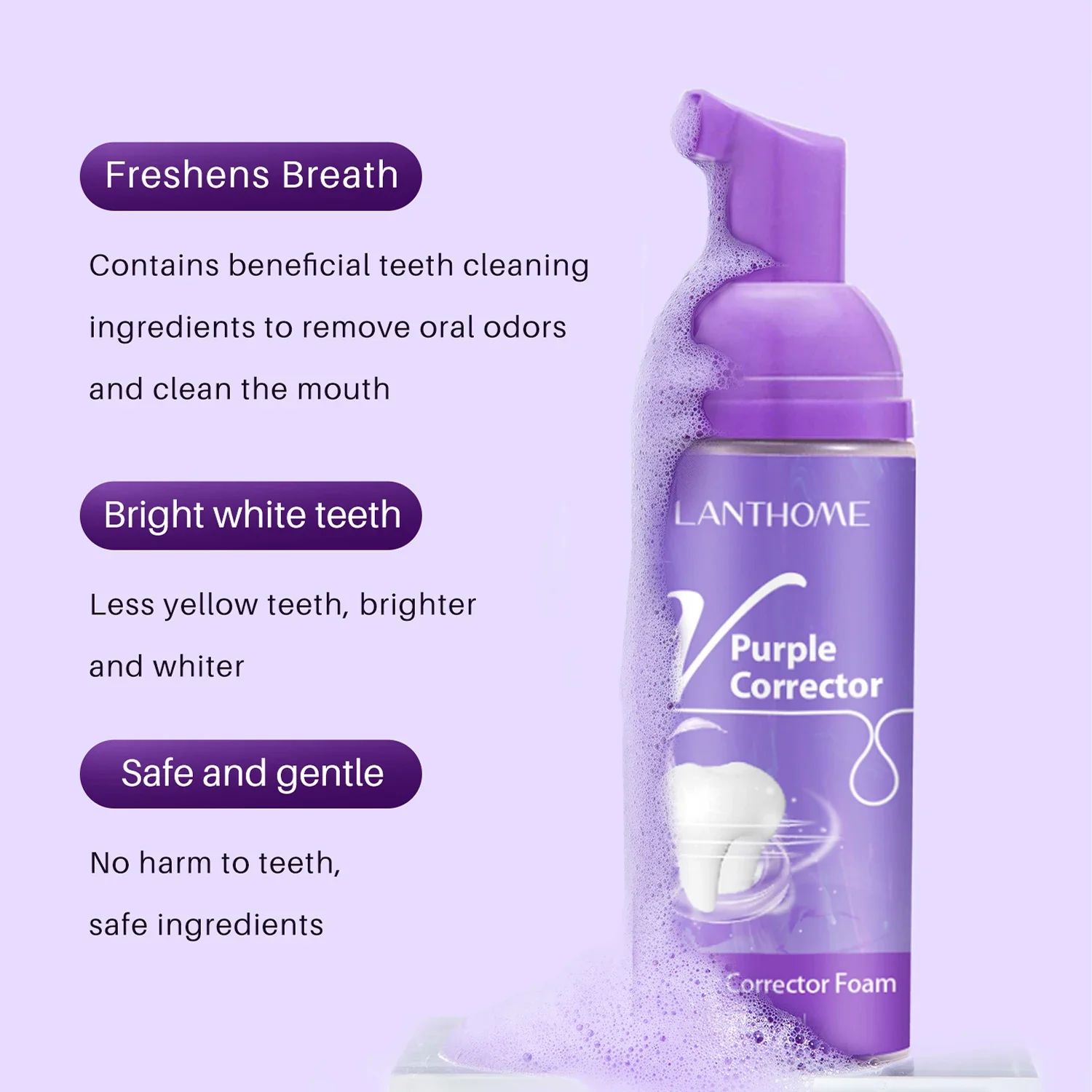 V34 Purple Teeth Whitening Mousse Deep Cleaning Stains Removal Repair Bright Yellow Tones Toothpaste Color Corrector Serum