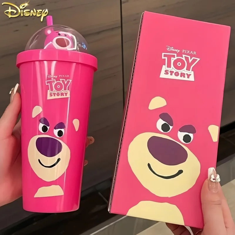 500/750Ml Lotso Straw Water Cup Cartoon Straw Bottle Kawaii Movie Topper Cup Anime Plastic Portable Kettle Lovely Gift Girl