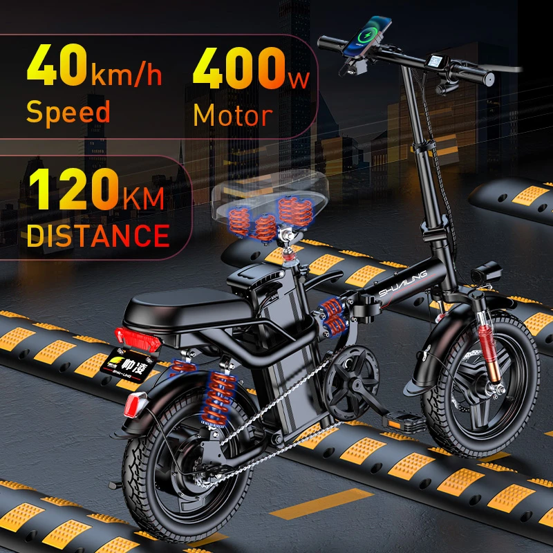 Electric Bicycle 14 Inch 400W Mini City Bike 48V 10Ah 25Ah Folding Ebike 120KM Mountain Cycling
