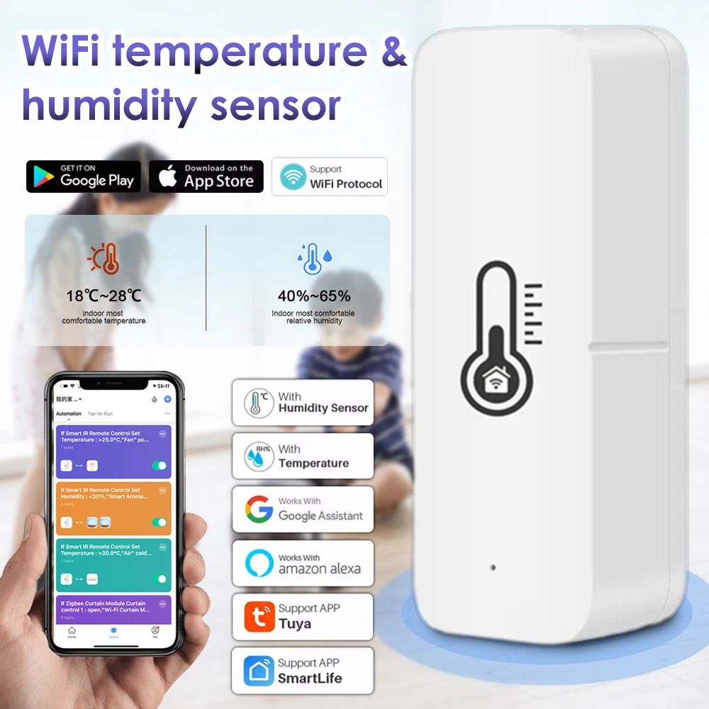 

Датчик влажности беспроводной, миниатюрный гигрометр с Wi-Fi и управлением через приложение