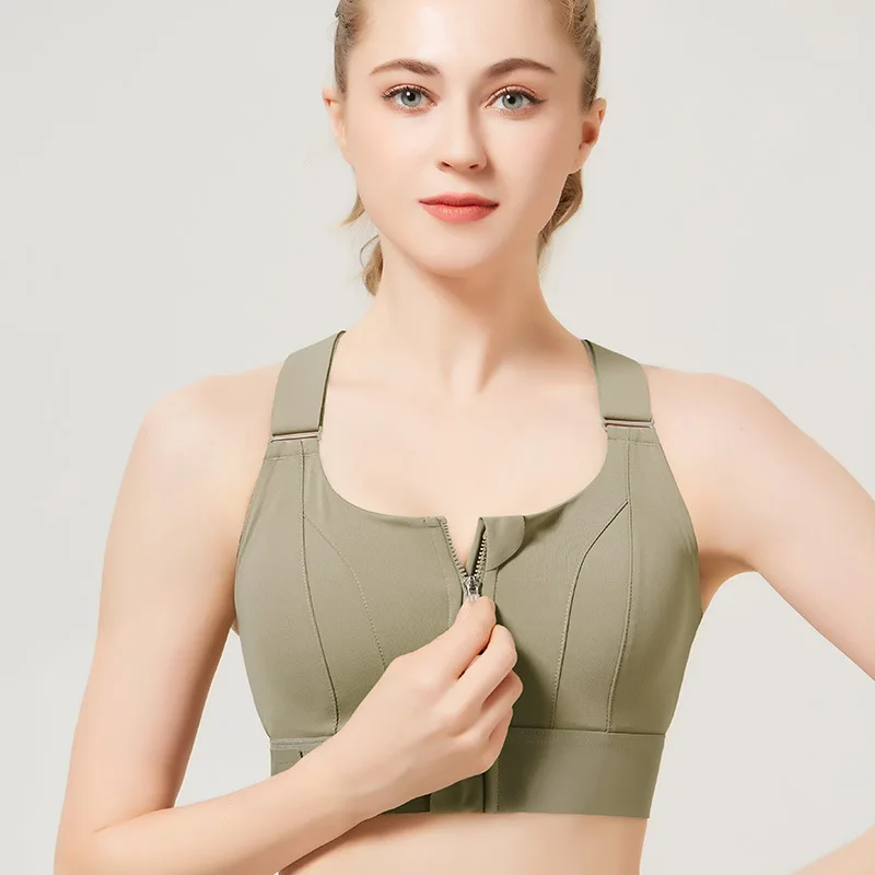 Front Zipper Women's Sports Bras Yoga Running Shock-absorbing Gathering
