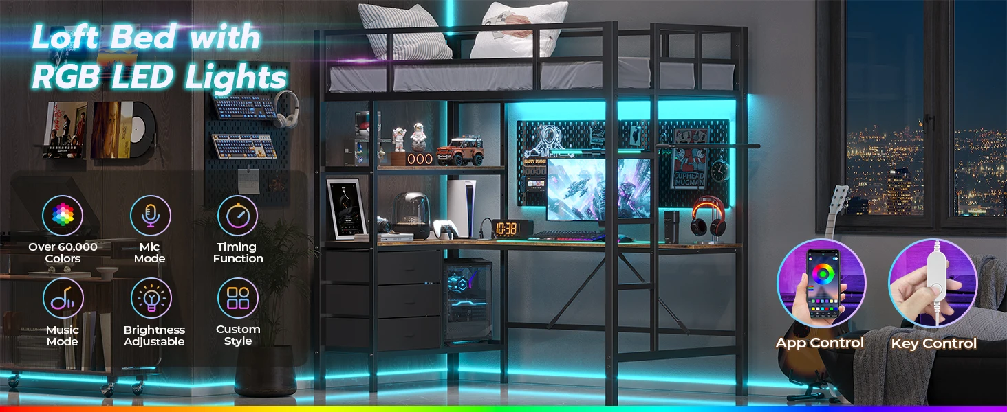 loft bed with storage shelf