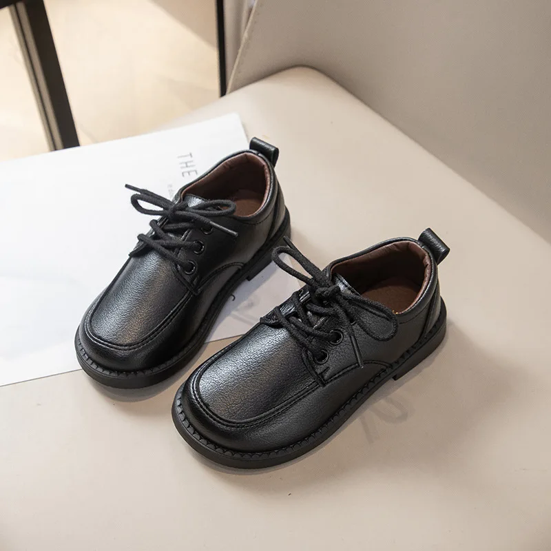 Boys Leather School Shoes New Spring Autumn Children Uniform Flat Shoes Formal Black Versatile Kids Causal Fashion Dress Shoes