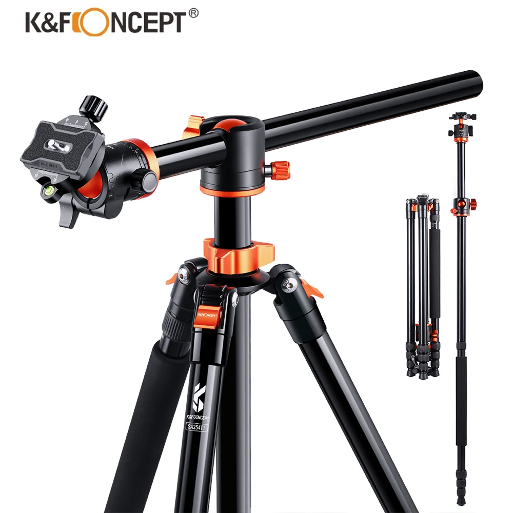 

K&F Concept 94 Inch/240cm Aluminium Camera Tripod Detachable Monopod Transverse Center Column With BH-28L Metal 360° Ball Head