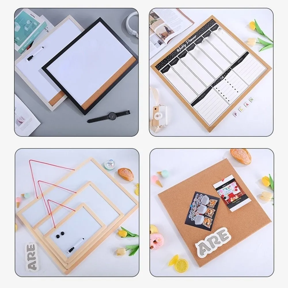 나무 프레임 DIY 코르크 디스플레이 패널 부드러운 장식 메모 게시판 나무 걸이형 편지 메시지 보드