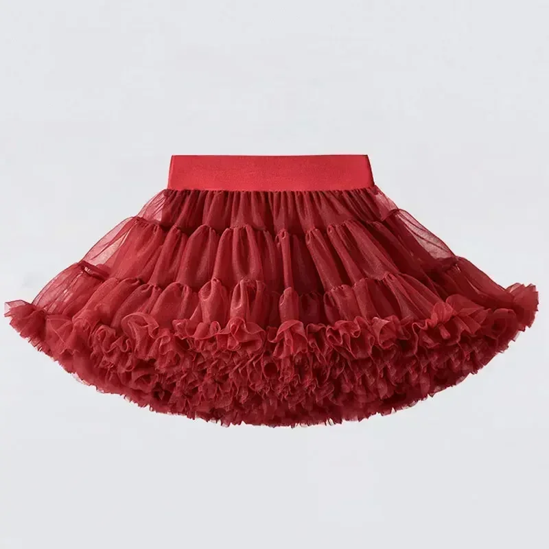 1-8T Lace Skirt Girls Fluffy Chiffon Pettiskirt Solid Colors Tutu Skirts Girl Dance Skirt Christmas Tulle Petticoat Tulle B062 6