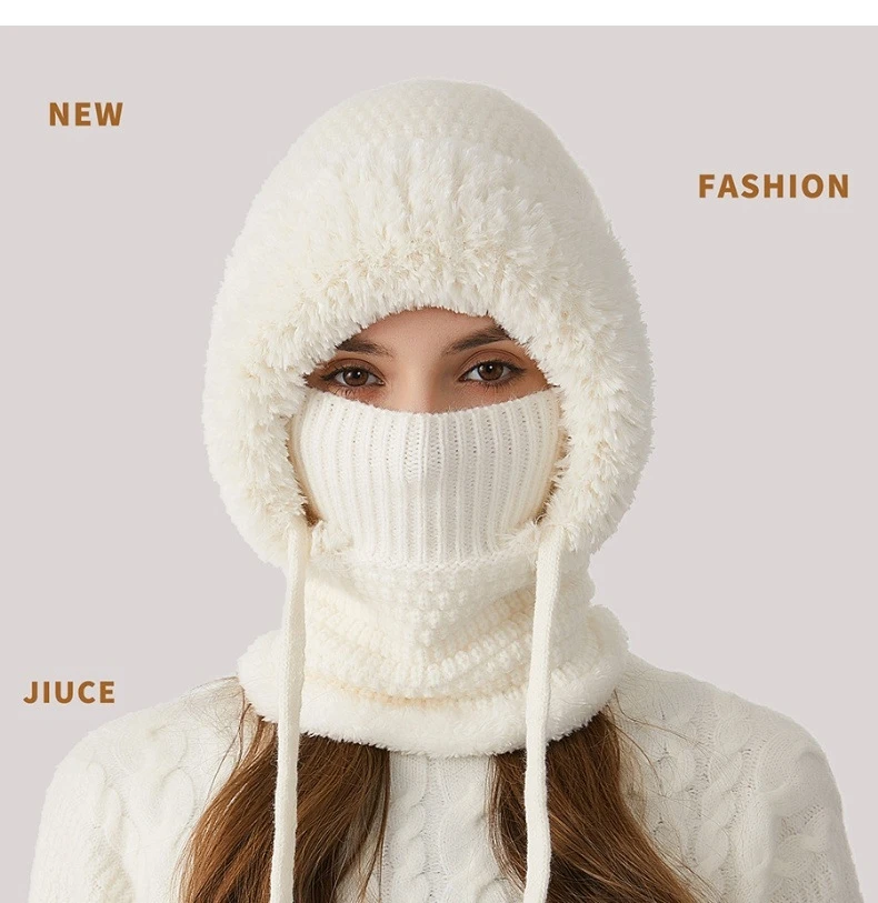 Sdfcb56cf238e4b0bb9166ef46e05b18bC Big Head Fit One-piece Hat Women Winter Padded Thickened Face Covering Knitted Hat Neck Mask Warm Large Size Soft Mallzona