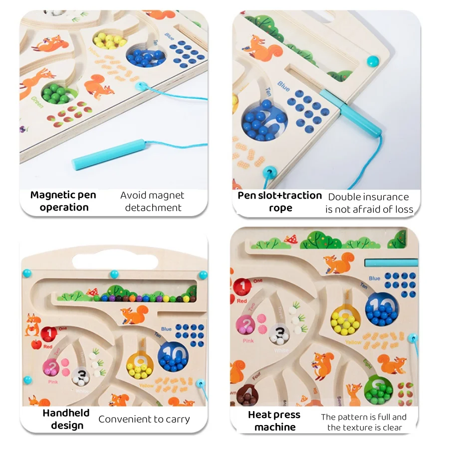 Children's maze toys, magnetic walking beads game, early education with pen training, math color cognitive classification 4