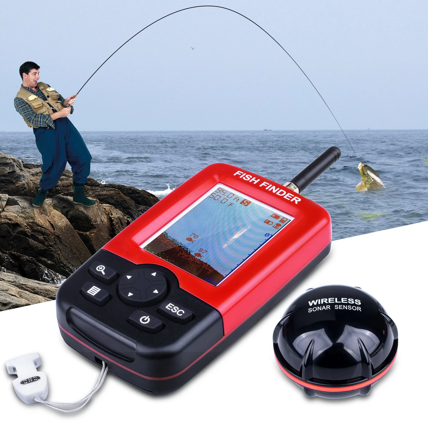 100M Portable Fish Finder Sonar Fishing lure Echo Sounder Alarm Transducer Lake Sea