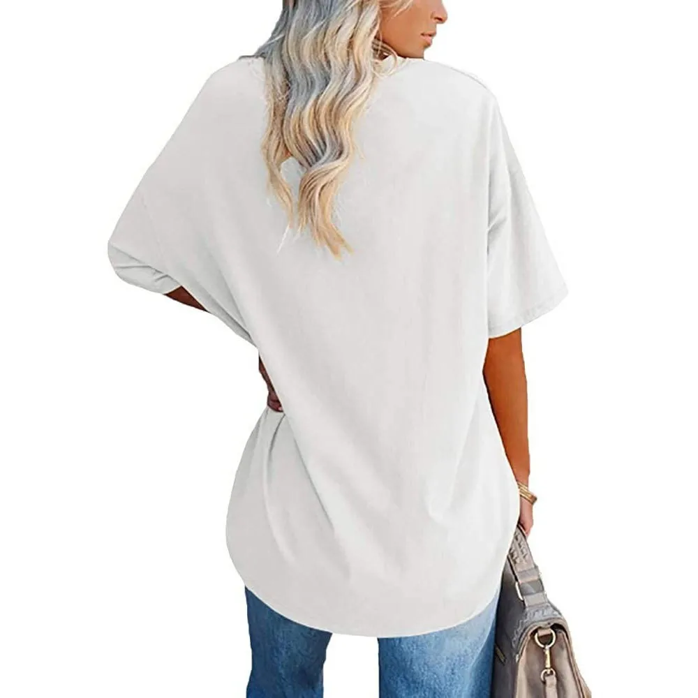 Women's Short Sleeve T Shirt - Cotton Broadcloth Polyester Fabric Top, Loose Fit Tee