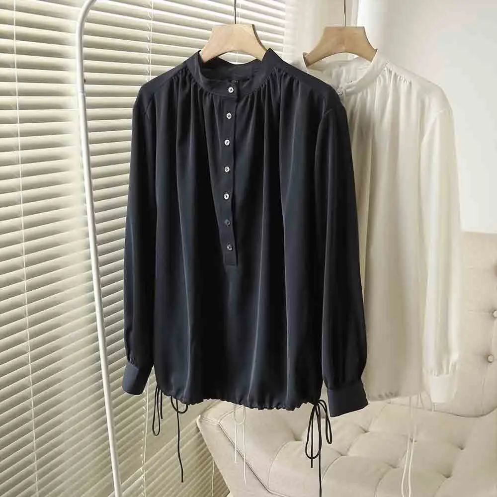 

Women 2023 Spring and Autumn New Fashion Slim Fit Version Knot Solid Color Shirt Chic Long Sleeve Pullover Top Blouses Mujer