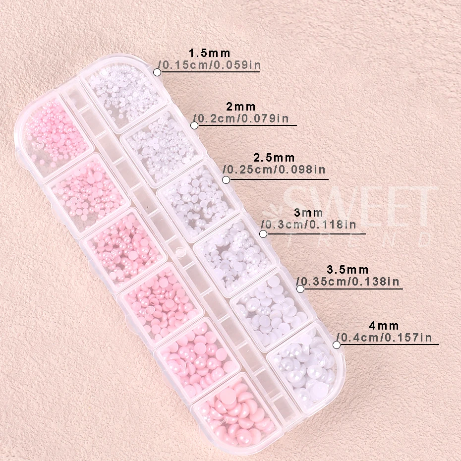 1Box Pink White Flatback Pearls Nail Art Charms Rhinestones Gems Half Round Pearls Nail Supplies for Women Manicure Accessories