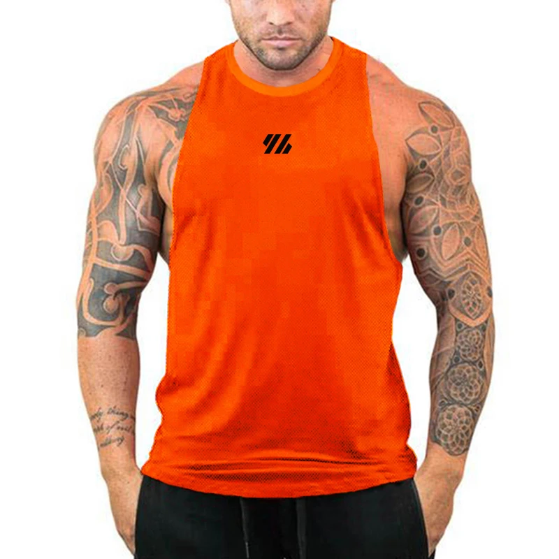 Mens Gym Tank top Fitness Sleeveless Shirt Male Mesh Breathable Fitness Vest Undershirt Sports Clothing Running Singlets Men