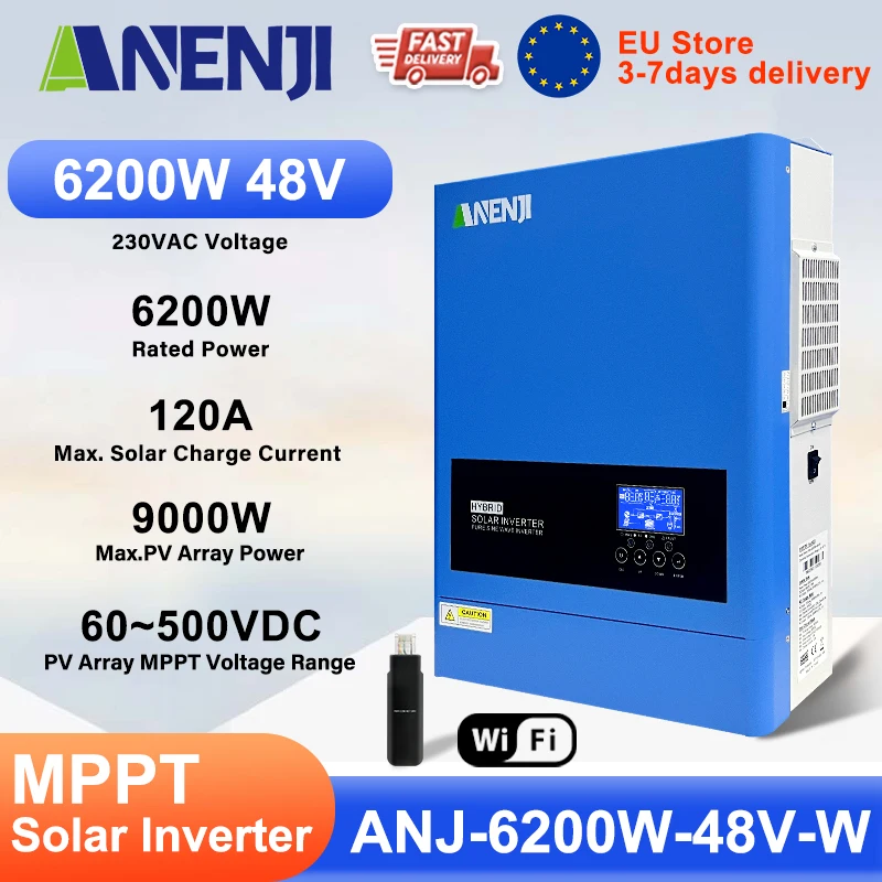 Inwertery ANENJI 6.2KW 48V Hybrydowe Inwertery Solarno-Prądowe z Polski za $220.69 / ~852zł