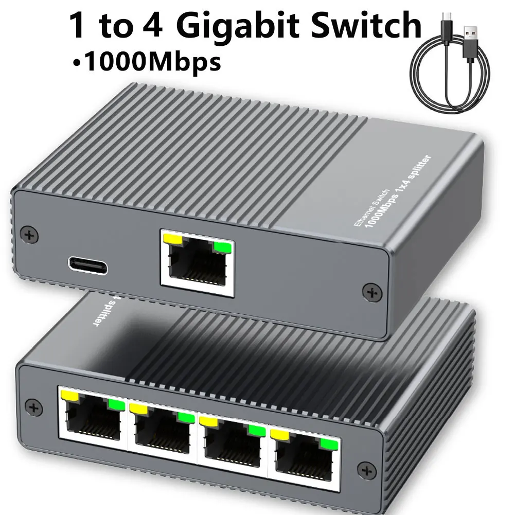 محول إيثرنت جيجابت 1 إلى 4 منافذ RJ45، محول شبكة LAN بسرعة 1000 ميجابت في الثانية، محور إنترنت بـ 4 منافذ