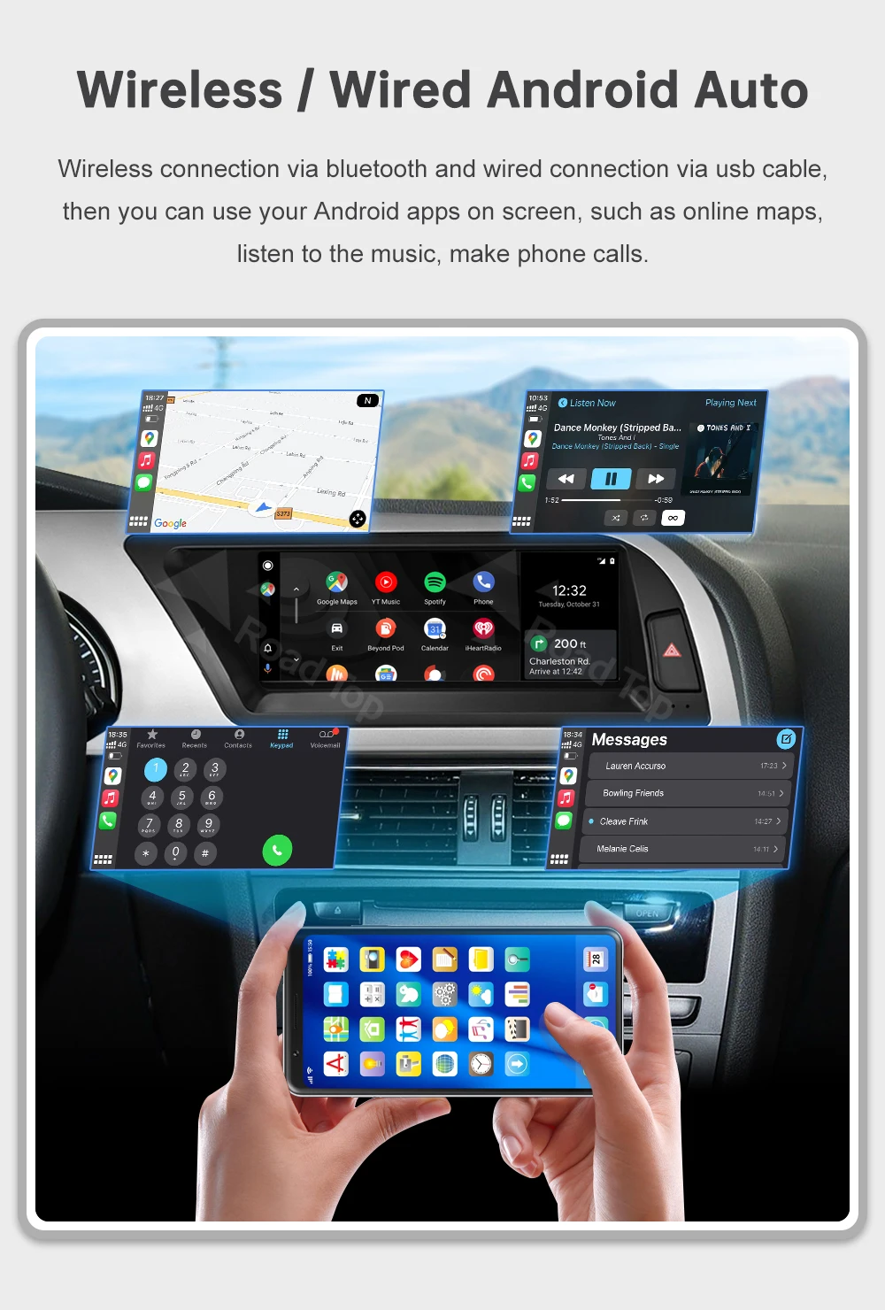 RoadTop 8,9 Zoll 12,3 Zoll Wireless CarPlay Multimedia-Bildschirm Android Auto Linux Bildschirm für Audi A5 2008-2016 3G MMI Airplay Autolink – Detail 12