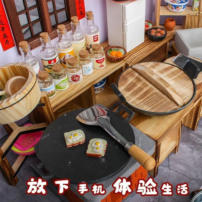 Children's Mini Kitchen Play Home Cooking Toys Real Cooking Wooden Full Set Simulated Kitchenware Set kitchen toys pretend kitchen toys pretend food toys doll house toys