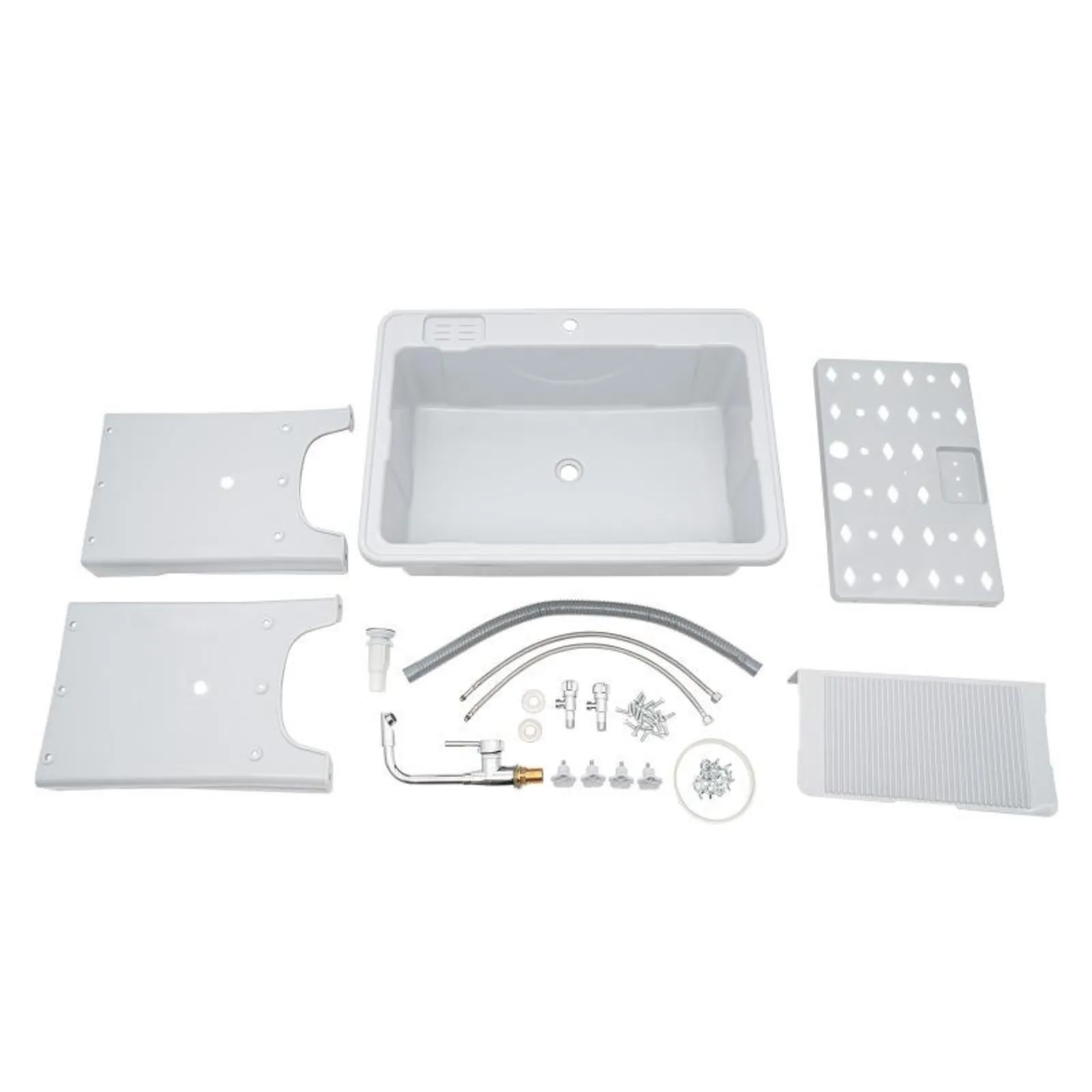 Utility Sink with Storage Shelf Slop Sink Single Bowl with Tap Washing Station Laundry 200kg Gray