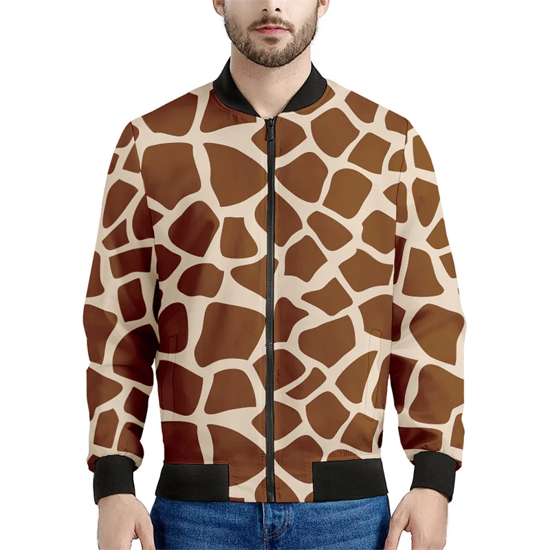 thumbnail image 1 of Chaqueta con estampado 3D de piel de jirafa para hombre y mujer, sudadera holgada de primavera, chaqueta bomber informal con cremallera, ropa de calle, abrigo, 1 of 4
