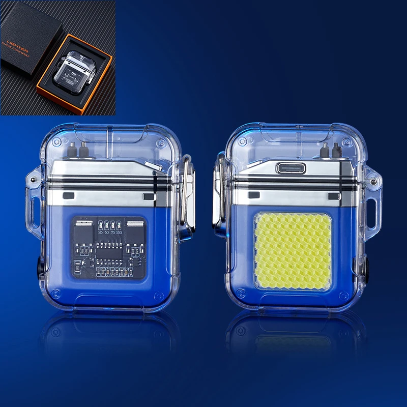 Waterproof Lighter Windproof Lighter Electric Flashlight Transparent Plasma ARC USB Rechargeable Lighters Outdoor Camping Gift bbq lighter butane gas lighter kerosene lighter