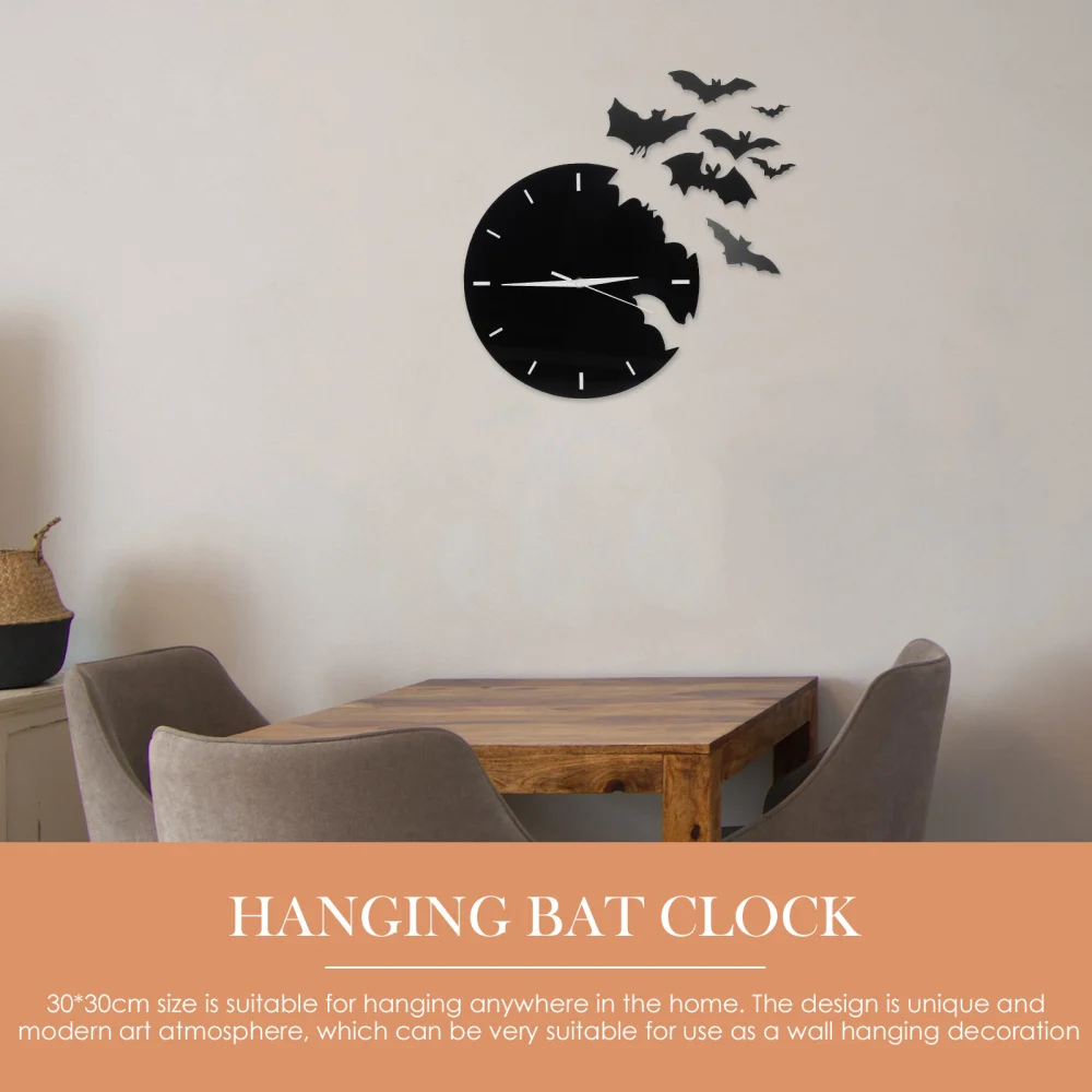 2022 New Creative Bat Shaped Wall Hanging Clock Wall Decors Bat Vintage Wall Sticker Clock Living Room Silent Wall Clock