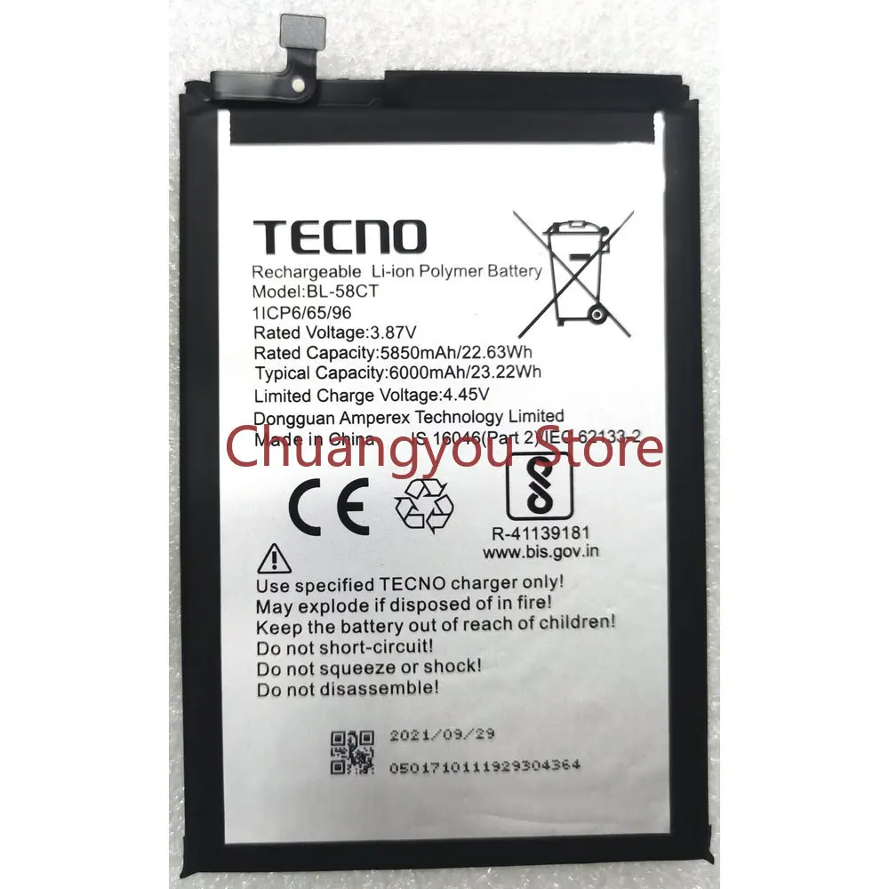 Новый BL-58CT 6000mAh Сменный аккумулятор для TECNO KF6 Spark7 KE6J Spark7T KF6P KF6J