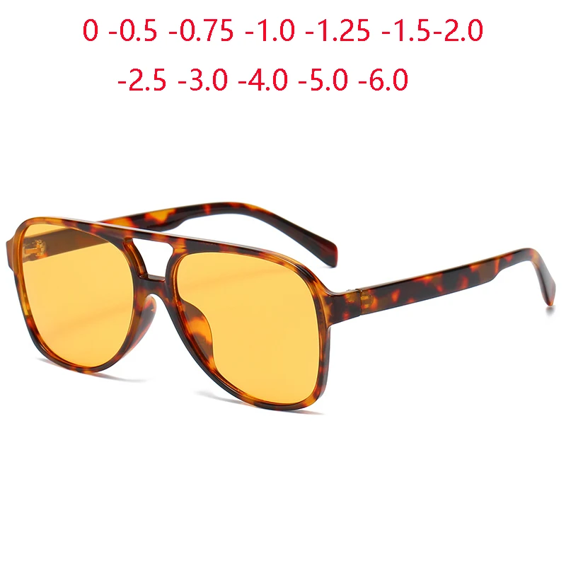 Leopard Frame Oval Night Vision Lens Prescription Sunglasses Men Polarized Vintage Myopia Sun Glasses For Women -0.5 -0.75 To -6
