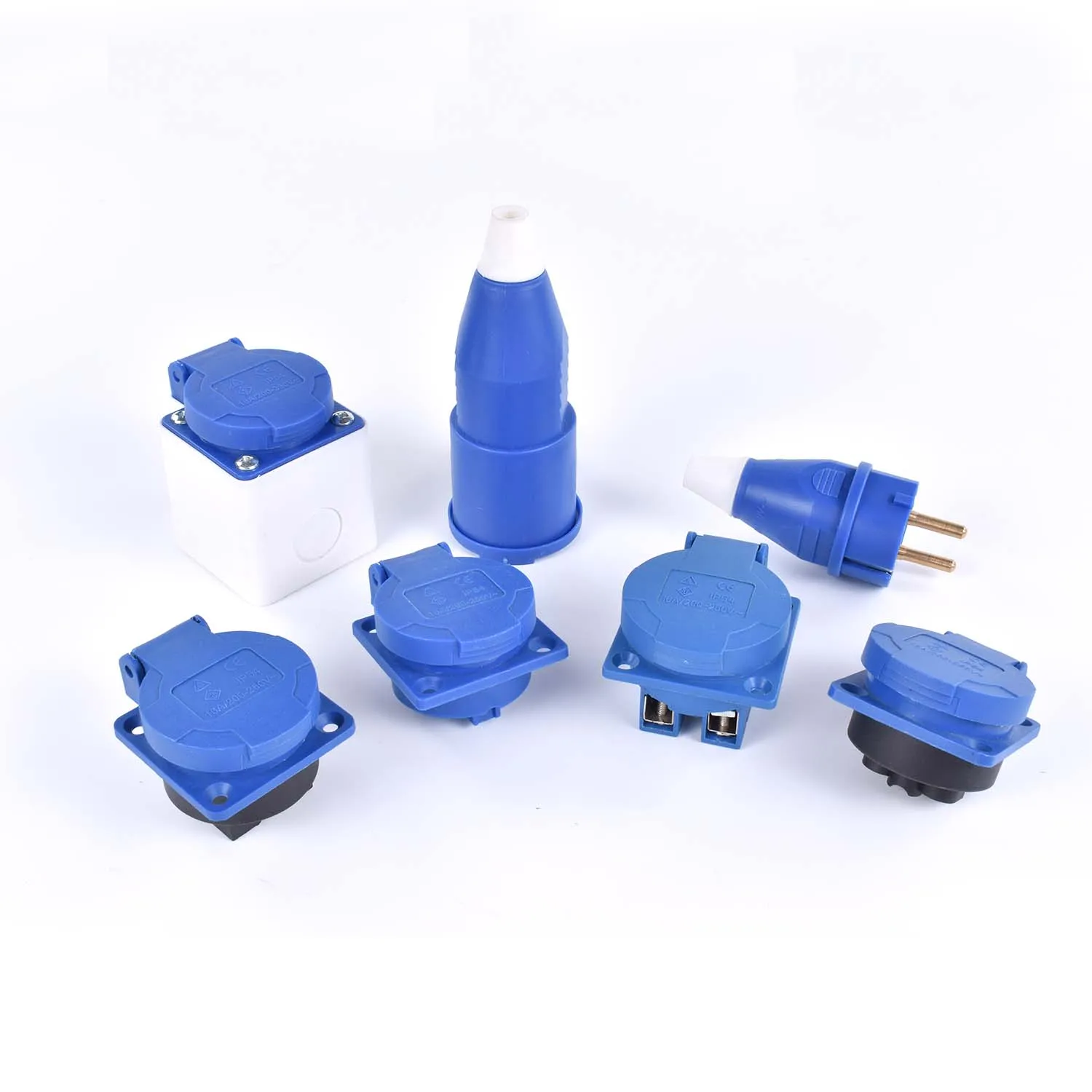 Durable Waterproof Industrial Plug and Socket - 16A, 2-Pin, IP44/IP54, Concealed/Wall Mounted, 200-250V