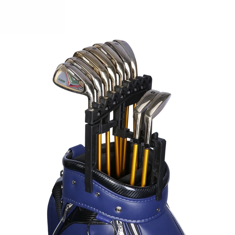 Golf Club Fixture Accommodates 9 Iron Frames To Reduce Club Head Collisions, Adjustable Width Golf Training Aid Tool