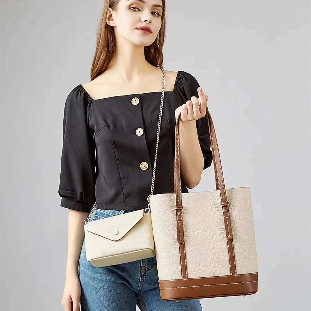 

100% Genuine Leather Women's Bag New Designer Mother-son Bucket Handbags And Purses High Capacity With Crossbody Chain Bags