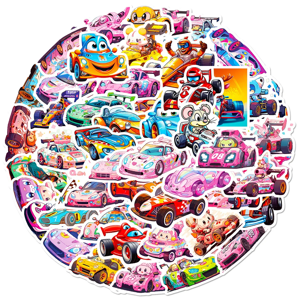 10/30/50PCS Catroon Animal Racing Car Stickers Aesthetic Kawaii Graffiti Phone Bike Laptop PVC Waterproof Sticker for Kids Toys