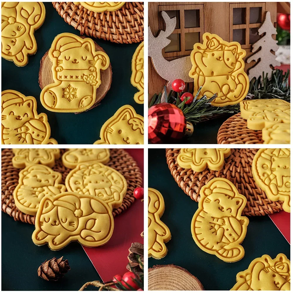 Cartoon Christmas Cat Cookie Cutter Mold Fondant Cake Cookies Decoration Cutting Mold DIY Baking Pastry Tool Kitchen Product cookie cutter cookie mould fondant cutter cookie printing mold baking mold baking decorating tools