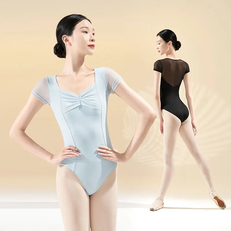 XuoAz Leotardos De Manga Media Para Mujer, Body De Baile, Ballet Y Gimnasia Con Espalda Abierta, Gris Claro, Pequeña