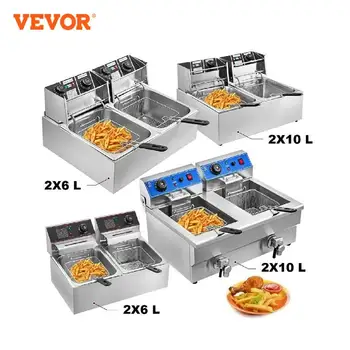 VEVOR Friggitrice Elettrica da 6 + 6L/10 + 10L in Acciaio Inox Friggitrice Commerciale 5000W/6000W per Ristorante Snack Bar 1