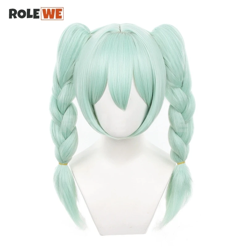 

Miku Bunny Cosplay Wig Light Green Long Pre Braided With Double Ponytails Heat Resistant Synthetic Hair Anime Wigs + Wig Cap
