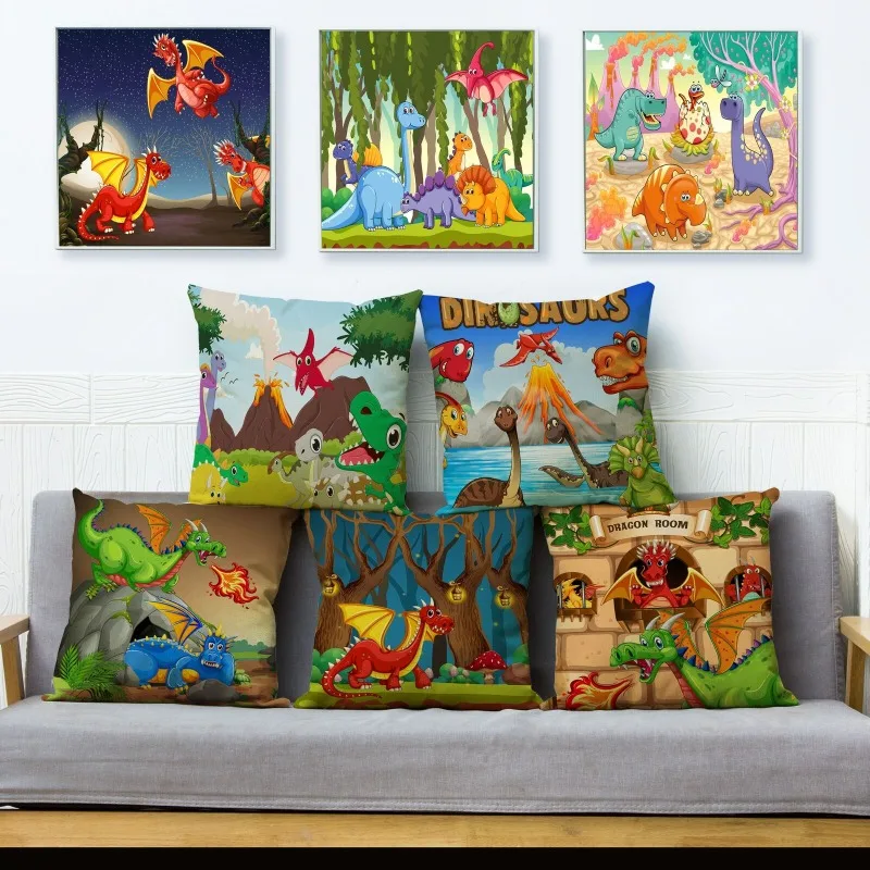 

Cute Cartoon Animals Dinosaur Print Cushion Cover Sofa Home Decor Pillowcase