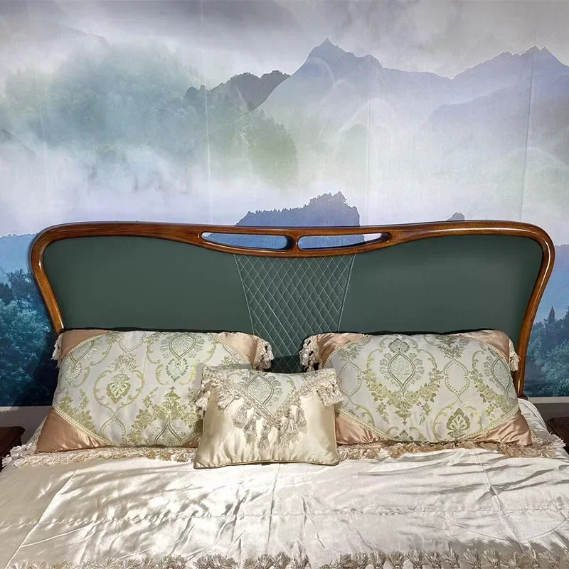 1Ugyen Wood Simple Modern Solid Wood Bed Small Apartment Leather Double Bed Bedroom Furniture
