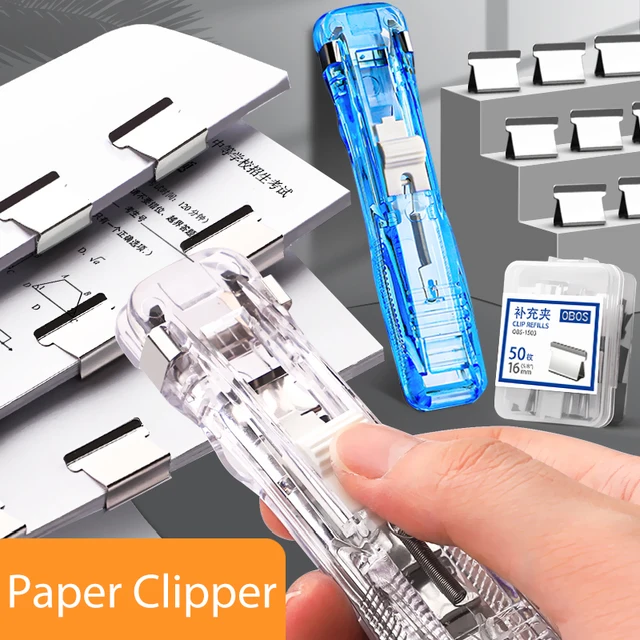 Mini Traceless Reusable Hand Clamp Push Stapler Paper Book File Office School Student Binder Binding Tools Supplies Accessories 3