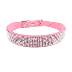 Sparkling Crystal Rhinestone Pet Collar with Zinc Alloy Buckle for Small to Medium Dogs and Cats (Pink)