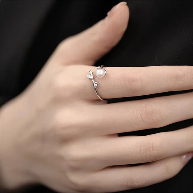 Imitation Pearl Sprouting Open Ring for Women Simple Daily Casual Jewelry Gift Suitable for Giving To Girlfriends 3