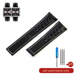 High - Quality 22mm Genuine Cowhide Leather Watchband - Elastic, Comfortable, Sweatproof Strap - 22mm (Black White - No)