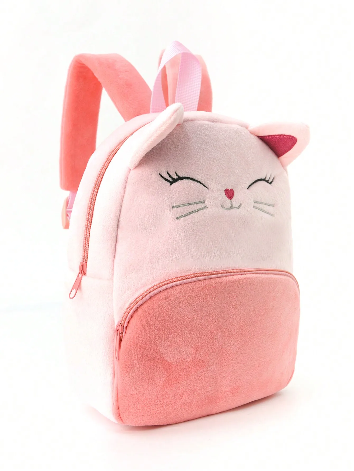 1 Piece Pink Cute Cartoon Embroidered Kitten Plush Large Capacity Children'S Backpack For Girls And Children, Classic Backpack